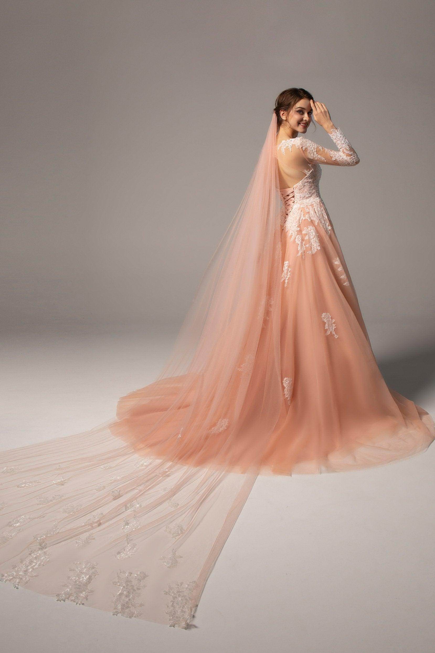 One-tier Cut Edge Tulle Cathedral Veils Appliques CV0233 - COCOMELODY